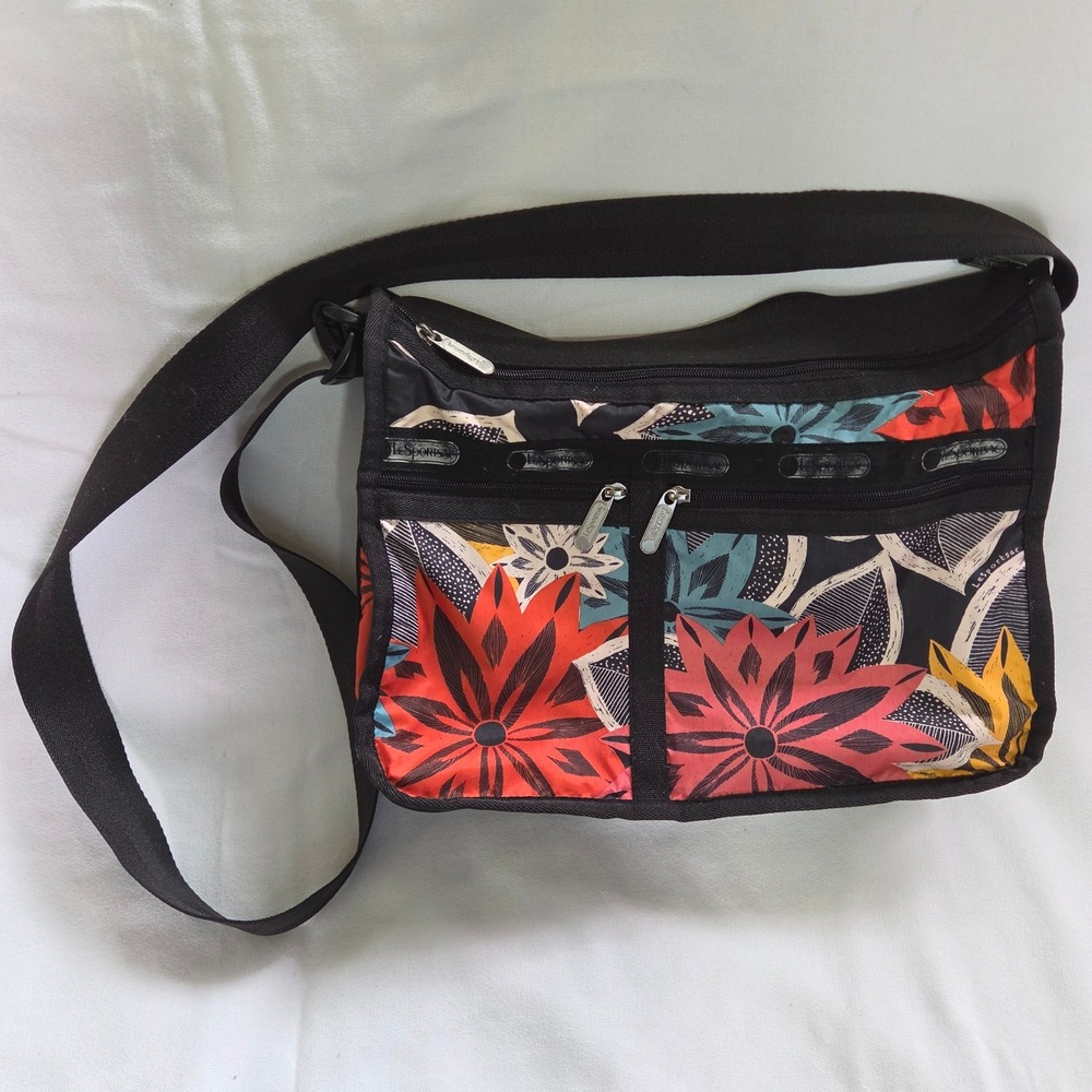 LeSportsac Crossbody Shoulder Bag Womens Medium Floral Black Multicolor Zip